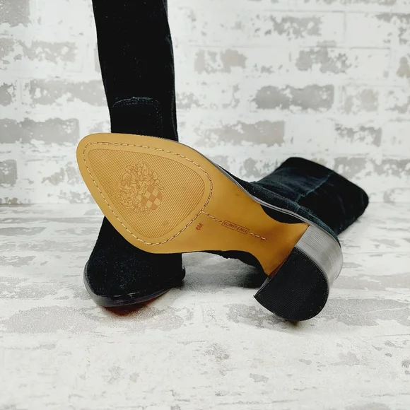 New Vince Camuto Perlanie Leather Black Pointy Toe Heel Knee Hight Boot T166 - Picture 8 of 13